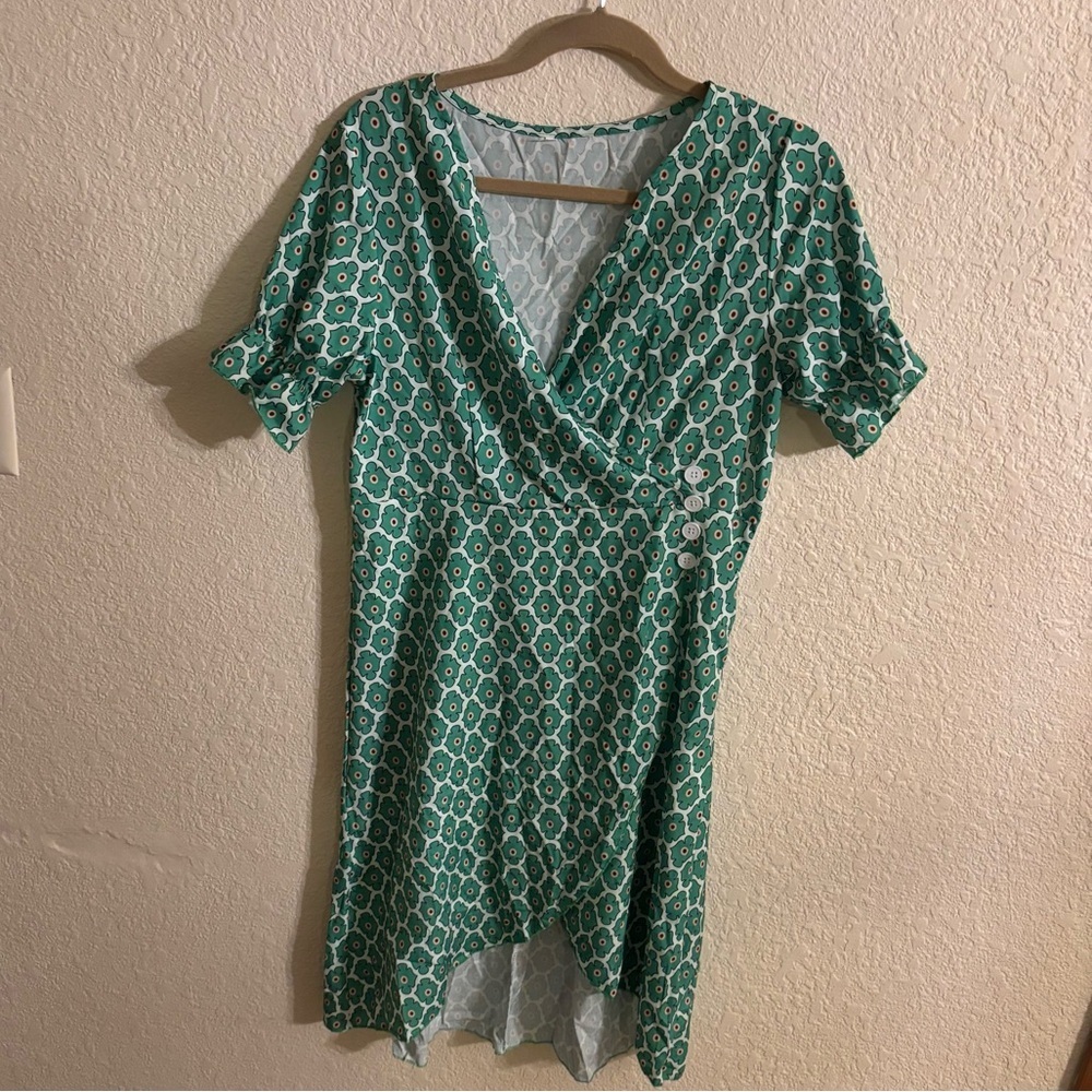 Green Patterned Wrap Dress